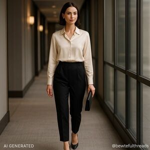 Japna blue black High-Waisted Tapered Pants L – Old Money Boardroom Chic